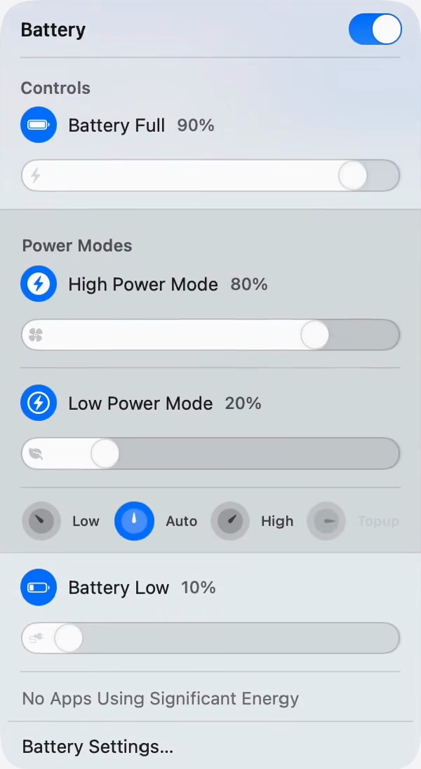 Tethered menu bar controls